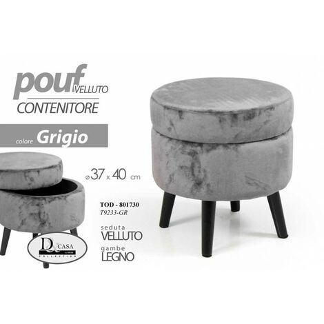 Hocker Pouf mit Container Holzbeinen grauer Stoff