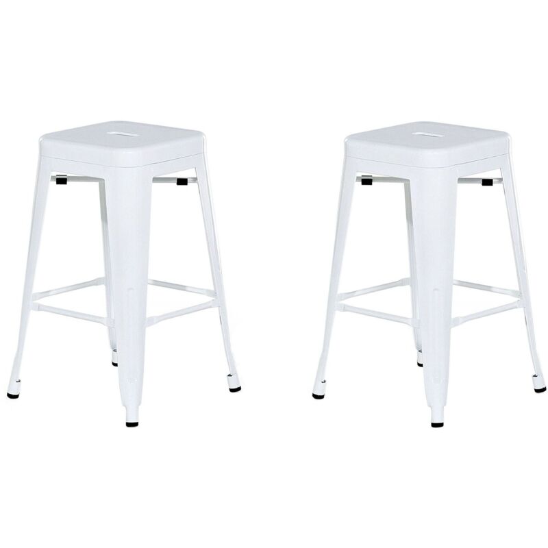 Beliani Trendy Barhocker 2er Set Weiß Metall 60 Cm Industriell