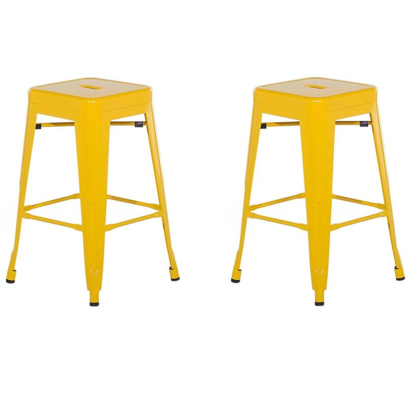 Beliani Trendy Barhocker 2er Set Gelb Metall 60 Cm Industriell