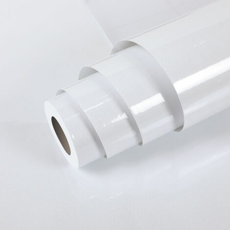 Timeet 60x500cm Blanc Papier Adhesif pour Meuble Brillant Imperméable  Decoratif Papier Vinyle Film Plastique Collant Autocollants de Meubles pour
