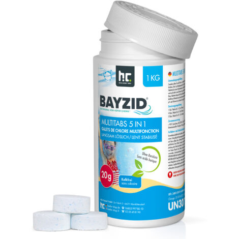 Höfer Chemie 1 kg Bayzid® Pastilles de Chlore pour Piscine(20g), Chlore Multifonction 5 en 1, Entretien Complet en 5 Phases, Fabriqué en Europe