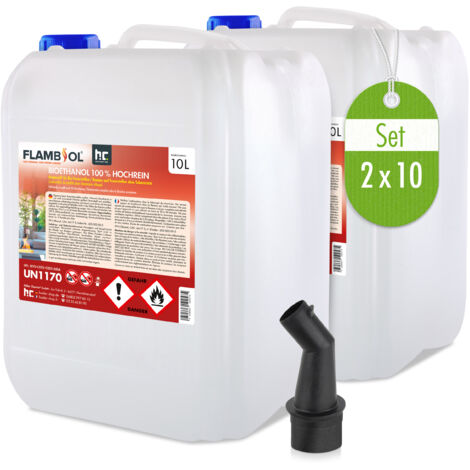 Höfer Chemie Gmbh – Bioéthanol 100 % 2 x 10 L haute pureté – Combustion propre et inodore – Pour cheminées et foyers à éthanol