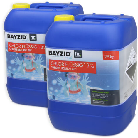 Höfer Chemie Gmbh – Lot de 2 bidons de 25 kg de chlore liquide 13% – Désinfectant chloré pour piscine – Norme DIN19643 – Utilisation manuelle recommandée