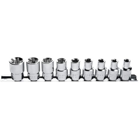 Högert Technik - Set Chiavi a Bussola 9 Torx, set Bussole in Lega di Acciaio al Cromo Vanadio, 1/4", E5-E8, 3/8 E10-E16, CRV, Chiave A Bussola, Kit Chiavi A Bussola - HT1A884