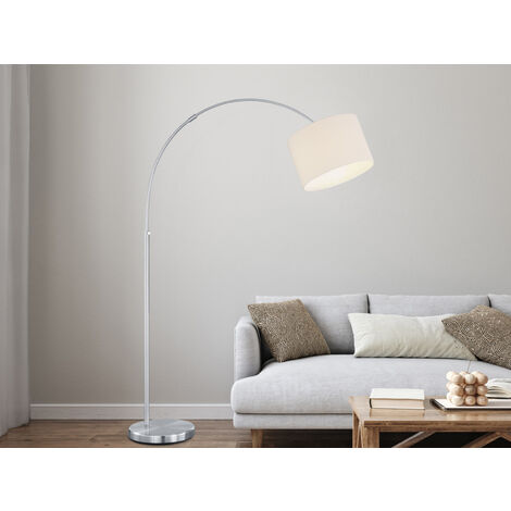 Höhenverstellbare LED Bogenleuchte mit Stoffschirm Weiß, max. Höhe 215cm