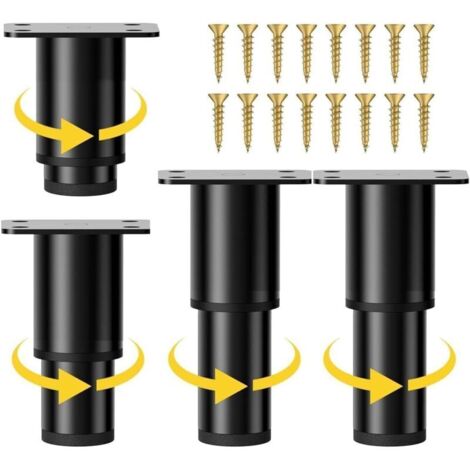 Höhenverstellbare Möbelfüße. 4 Stück, 8–12 cm. Verstellbare Metallfüße für Schränke, TV-Möbel, Sofas, Nachttische und Stühle, schwarz. (Höhenverstellbar von 8–12 cm)