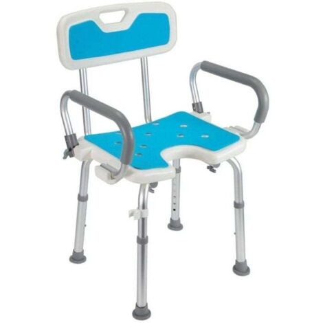 Höhenverstellbarer Duschsitz/Hocker, XU, rutschfest, max. Belastbarkeit 136 kg, Aluminium, HDPE, weiß/blau, wendbare Armlehne - KZQ
