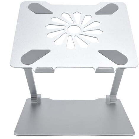 Höhenverstellbarer Laptopständer, ergonomischer Ständer aus silbernem Aluminium für Kühlung und Mobilität.