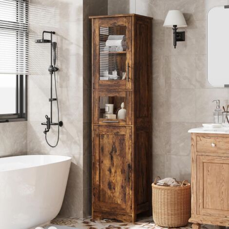 Hoerfuriy – Colonne de salle de bain 5 niveaux 2 portes – Étagère réglable MDF haute densité – Dimensions 40x31x170cm – Dispositif anti-bascule