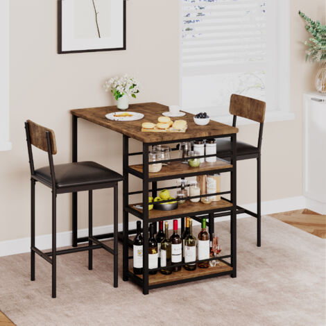 Hoerfuriy – Ensemble table de bar 3 pièces avec 2 tabourets – 3 étagères intégrées – Dimensions table 91x49x91cm – Style industriel pour petits espaces