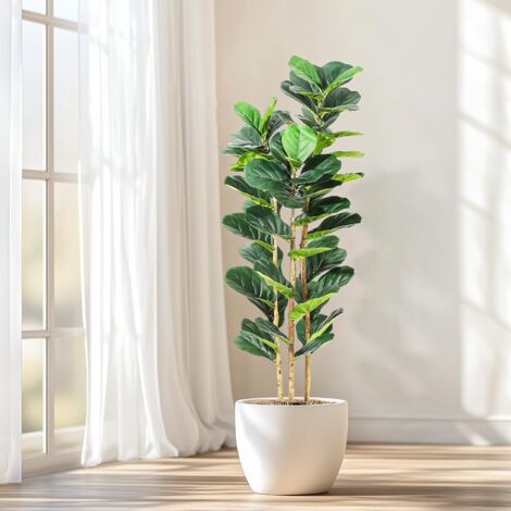Hoerfuriy – Ficus lyrata artificiel 150 cm – 56 feuilles en fibres de polyester – Pot 23 x 21,8 cm – Décoration intérieure et extérieure