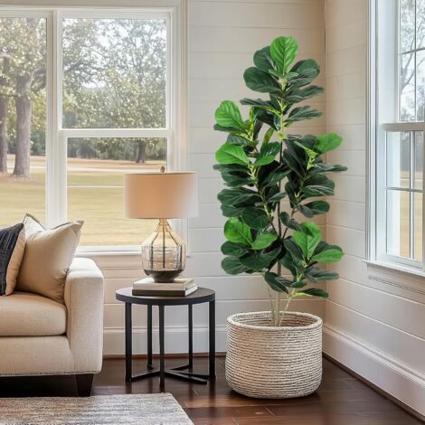 Hoerfuriy – Ficus Lyrata plante artificielle 150 cm – Simulation réaliste avec feuilles de lyre – Pot en polypropylène avec ciment – Décoration intérieure