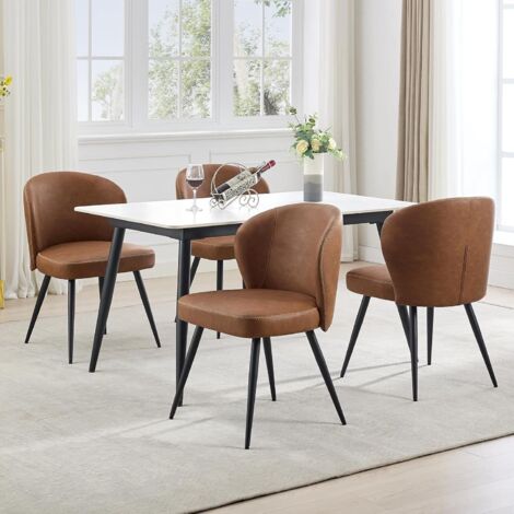 Hoerfuriy – Lot de 4 chaises de salle à manger en cuir synthétique marron – Rembourrage haute densité – Pieds en acier robuste – Confort ergonomique