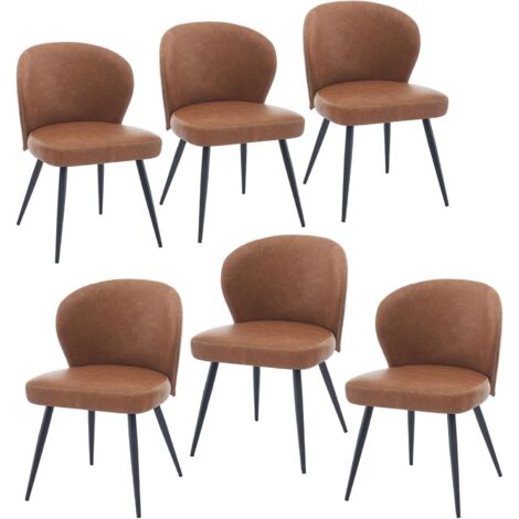 Hoerfuriy – Lot de 6 chaises de salle à manger en cuir synthétique marron – Rembourrage mousse haute densité – Pieds en acier robuste – Confort ergonomique