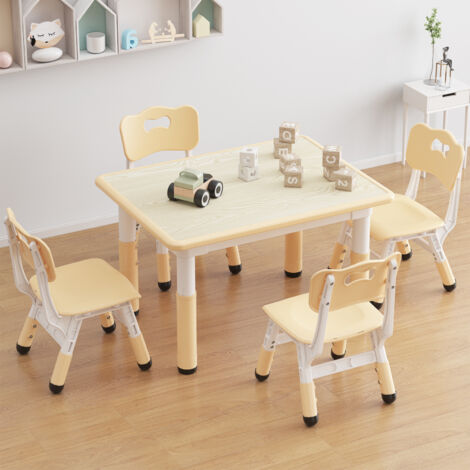 Hoerfuriy – Table enfant réglable en hauteur 60 x 45 cm avec 4 chaises 30 x 28 cm – Châssis renforcé anti-basculement – Surfaces lavables