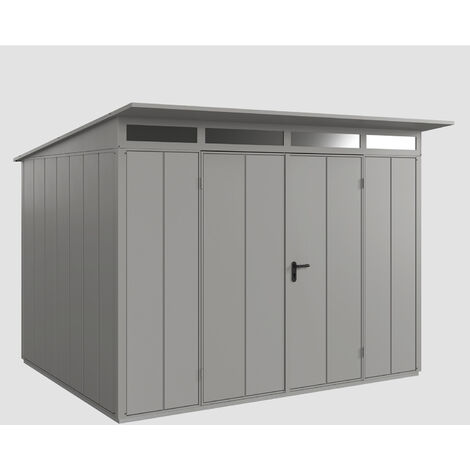 Hörmann Ecostar Metall-Gerätehaus Elegant mit Pultdach Typ 3, 313 x 283 cm, graualuminium, 7,2 m², 2-flüglige Tür