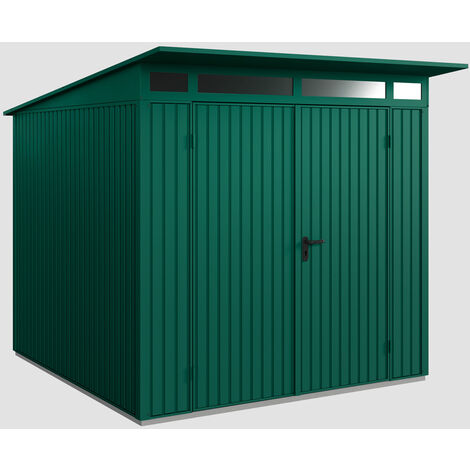 Hörmann Ecostar Metall-Gerätehaus Trend mit Pultdach Typ 2, 248 x 283 cm, moosgrün, 5,7 m², 2-flüglige Tür