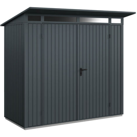 Hörmann Metall-Gerätehaus Berry Classic mit Pultdach Typ 1, 248 x 153 cm, anthrazitgrau, 3,8 m², 2-flüglige Tür