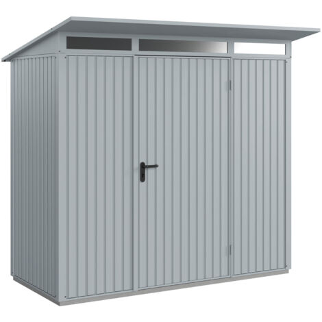 Hörmann Metall-Gerätehaus Berry Classic mit Pultdach Typ 1, 248 x 153 cm, fenstergrau, 3,8 m², 1-flüglige Tür