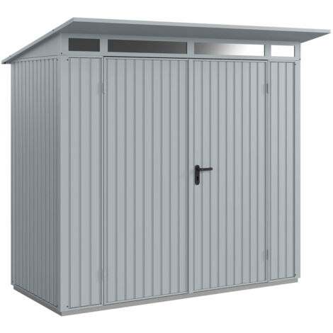 Hörmann Metall-Gerätehaus Berry Classic mit Pultdach Typ 1, 248 x 153 cm, graualuminium, 3,8 m², 1-flüglige Tür