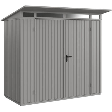 Hörmann Metall-Gerätehaus Berry Classic mit Pultdach Typ 1, 248 x 153 cm, graualuminium, 3,8 m², 2-flüglige Tür