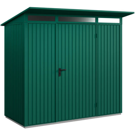 Hörmann Metall-Gerätehaus Berry Classic mit Pultdach Typ 1, 248 x 153 cm, moosgrün, 3,8 m², 1-flüglige Tür