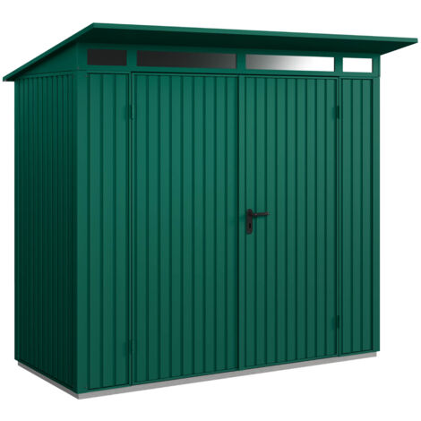Hörmann Metall-Gerätehaus Berry Classic mit Pultdach Typ 1, 248 x 153 cm, moosgrün, 3,8 m², 2-flüglige Tür