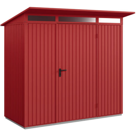 Hörmann Metall-Gerätehaus Berry Classic mit Pultdach Typ 1, 248 x 153 cm, purpurrot, 3,8 m², 1-flüglige Tür