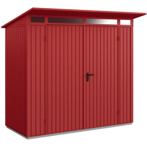 Hörmann Metall-Gerätehaus Berry Classic mit Pultdach Typ 1, 248 x 153 cm, purpurrot, 3,8 m², 2-flüglige Tür