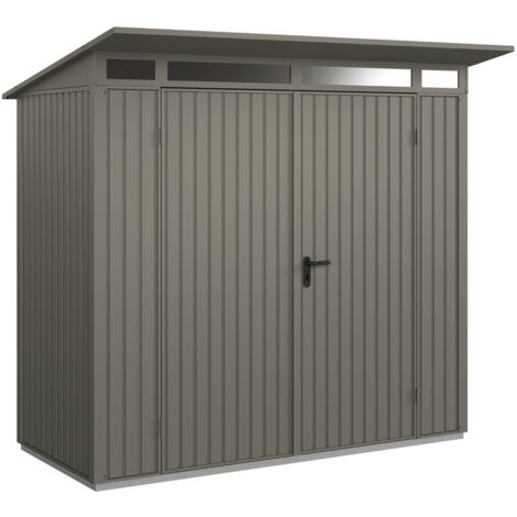 Hörmann Metall-Gerätehaus Berry Classic mit Pultdach Typ 1, 248 x 153 cm, quarzgrau, 3,8 m², 2-flüglige Tür