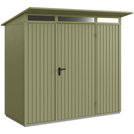 Hörmann Metall-Gerätehaus Berry Classic mit Pultdach Typ 1, 248 x 153 cm, schilfgrün, 3,8 m², 1-flüglige Tür