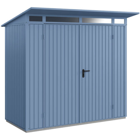 Hörmann Metall-Gerätehaus Berry Classic mit Pultdach Typ 1, 248 x 153 cm, taubenblau, 3,8 m², 2-flüglige Tür