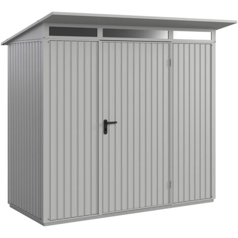 Hörmann Metall-Gerätehaus Berry Classic mit Pultdach Typ 1, 248 x 153 cm, weißaluminium, 3,8 m², 1-flüglige Tür