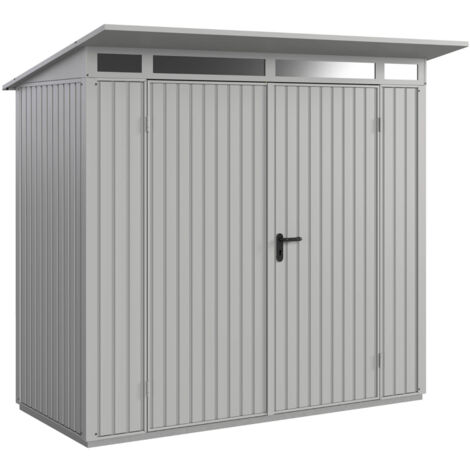 Hörmann Metall-Gerätehaus Berry Classic mit Pultdach Typ 1, 248 x 153 cm, weißaluminium, 3,8 m², 2-flüglige Tür