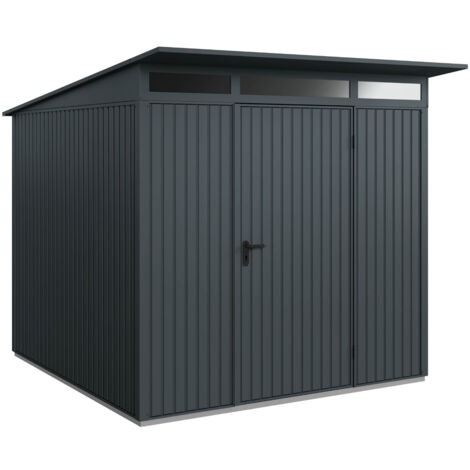 Hörmann Metall-Gerätehaus Berry Classic mit Pultdach Typ 2, 248 x 283 cm, anthrazitgrau, 7 m², 1-flüglige Tür