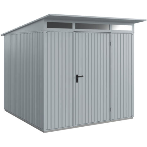 Hörmann Metall-Gerätehaus Berry Classic mit Pultdach Typ 2, 248 x 283 cm, fenstergrau, 7 m², 1-flüglige Tür