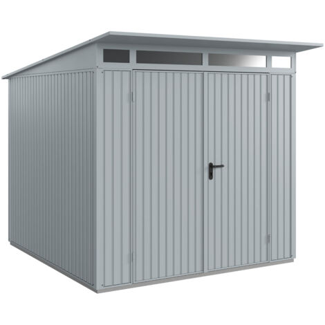 Hörmann Metall-Gerätehaus Berry Classic mit Pultdach Typ 2, 248 x 283 cm, fenstergrau, 7 m², 2-flüglige Tür