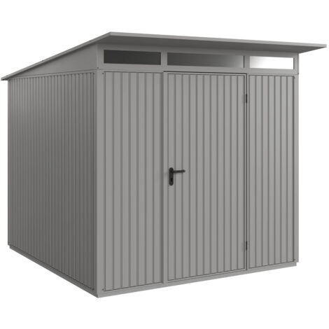 Hörmann Metall-Gerätehaus Berry Classic mit Pultdach Typ 2, 248 x 283 cm, graualuminium, 7 m², 1-flüglige Tür