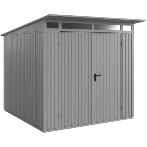 Hörmann Metall-Gerätehaus Berry Classic mit Pultdach Typ 2, 248 x 283 cm, graualuminium, 7 m², 2-flüglige Tür