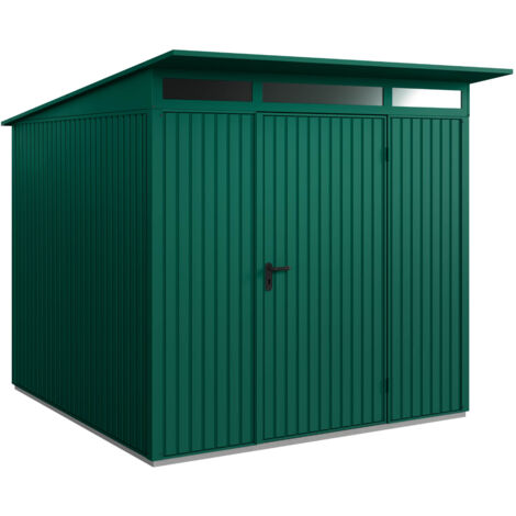 Hörmann Metall-Gerätehaus Berry Classic mit Pultdach Typ 2, 248 x 283 cm, moosgrün, 7 m², 1-flüglige Tür