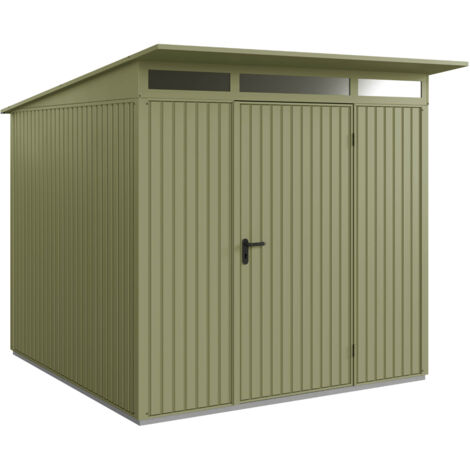 Hörmann Metall-Gerätehaus Berry Classic mit Pultdach Typ 2, 248 x 283 cm, schilfgrün, 7 m², 1-flüglige Tür
