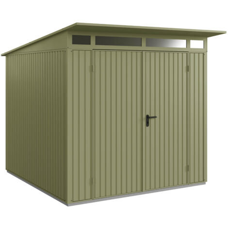 Hörmann Metall-Gerätehaus Berry Classic mit Pultdach Typ 2, 248 x 283 cm, schilfgrün, 7 m², 2-flüglige Tür