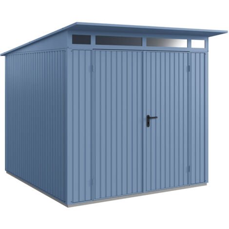 Hörmann Metall-Gerätehaus Berry Classic mit Pultdach Typ 2, 248 x 283 cm, taubenblau, 7 m², 2-flüglige Tür