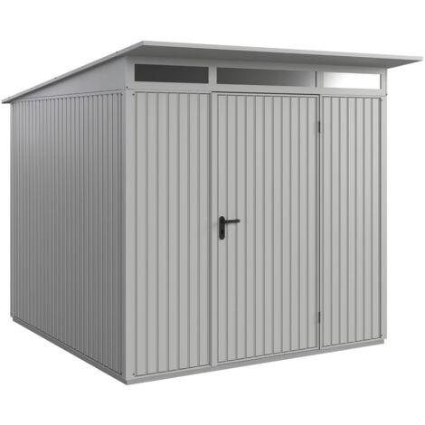 Hörmann Metall-Gerätehaus Berry Classic mit Pultdach Typ 2, 248 x 283 cm, weißaluminium, 7 m², 1-flüglige Tür