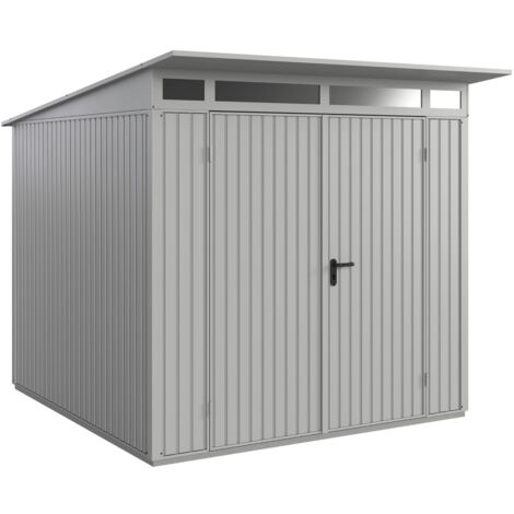 Hörmann Metall-Gerätehaus Berry Classic mit Pultdach Typ 2, 248 x 283 cm, weißaluminium, 7 m², 2-flüglige Tür