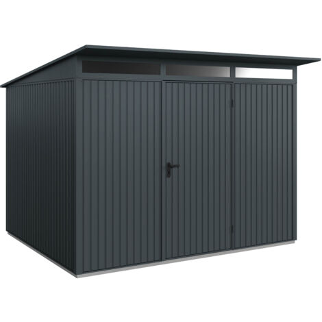 Hörmann Metall-Gerätehaus Berry Classic mit Pultdach Typ 3, 313 x 283 cm, anthrazitgrau, 8,9 m², 1-flüglige Tür