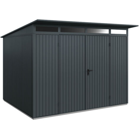 Hörmann Metall-Gerätehaus Berry Classic mit Pultdach Typ 3, 313 x 283 cm, anthrazitgrau, 8,9 m², 2-flüglige Tür
