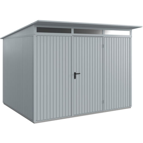 Hörmann Metall-Gerätehaus Berry Classic mit Pultdach Typ 3, 313 x 283 cm, fenstergrau, 8,9 m², 1-flüglige Tür