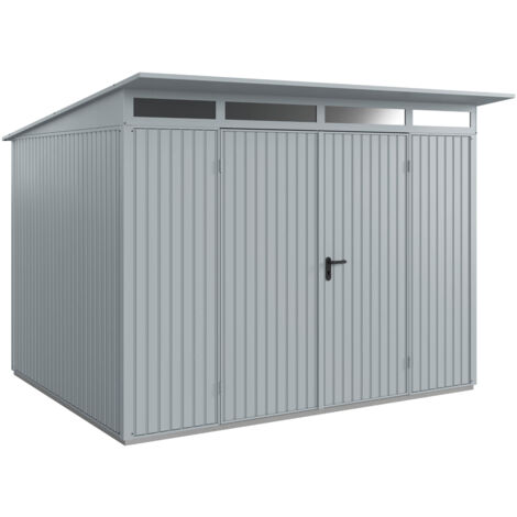 Hörmann Metall-Gerätehaus Berry Classic mit Pultdach Typ 3, 313 x 283 cm, fenstergrau, 8,9 m², 2-flüglige Tür