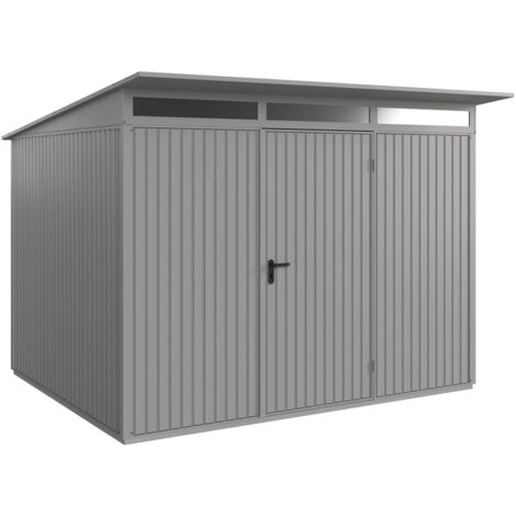 Hörmann Metall-Gerätehaus Berry Classic mit Pultdach Typ 3, 313 x 283 cm, graualuminium, 8,9 m², 1-flüglige Tür